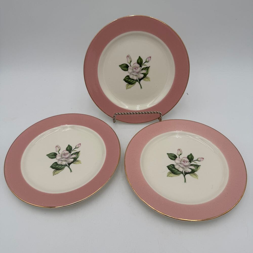 Set of 3 Vintage Glenwood Salad Plates Homer Laughlin Pink Floral